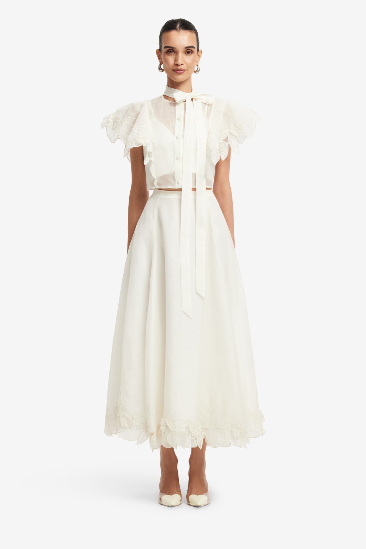 Jasmine Appliqué Flutter Sleeve Top - Snow – LEO LIN
