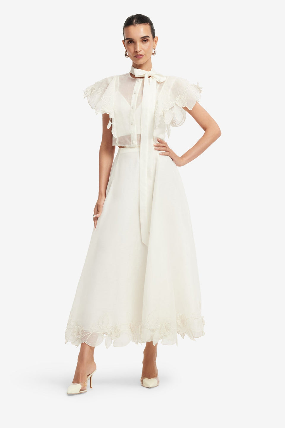 Leila Appliqué Midi Skirt - Snow Skirts