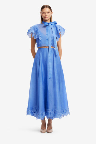 Leila Appliqué Midi Skirt - Azure Skirts