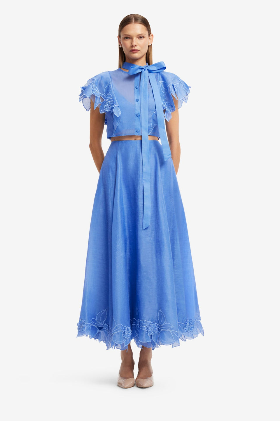 Leila Appliqué Midi Skirt - Azure Skirts