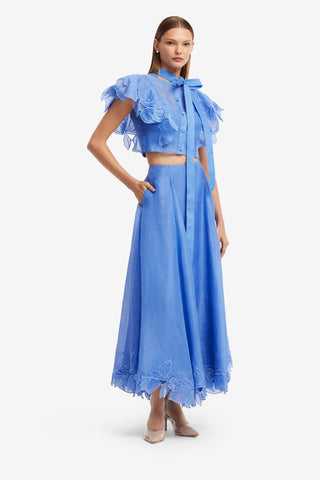 Leila Appliqué Midi Skirt - Azure Skirts