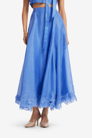 Leila Appliqué Midi Skirt - Azure Skirts