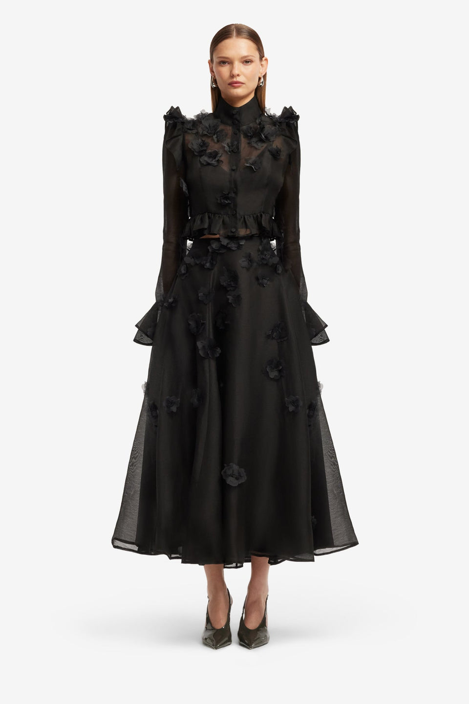 Leila Petal Midi Skirt - Ebony Skirts