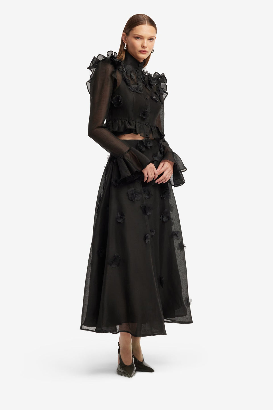Leila Petal Midi Skirt - Ebony Skirts