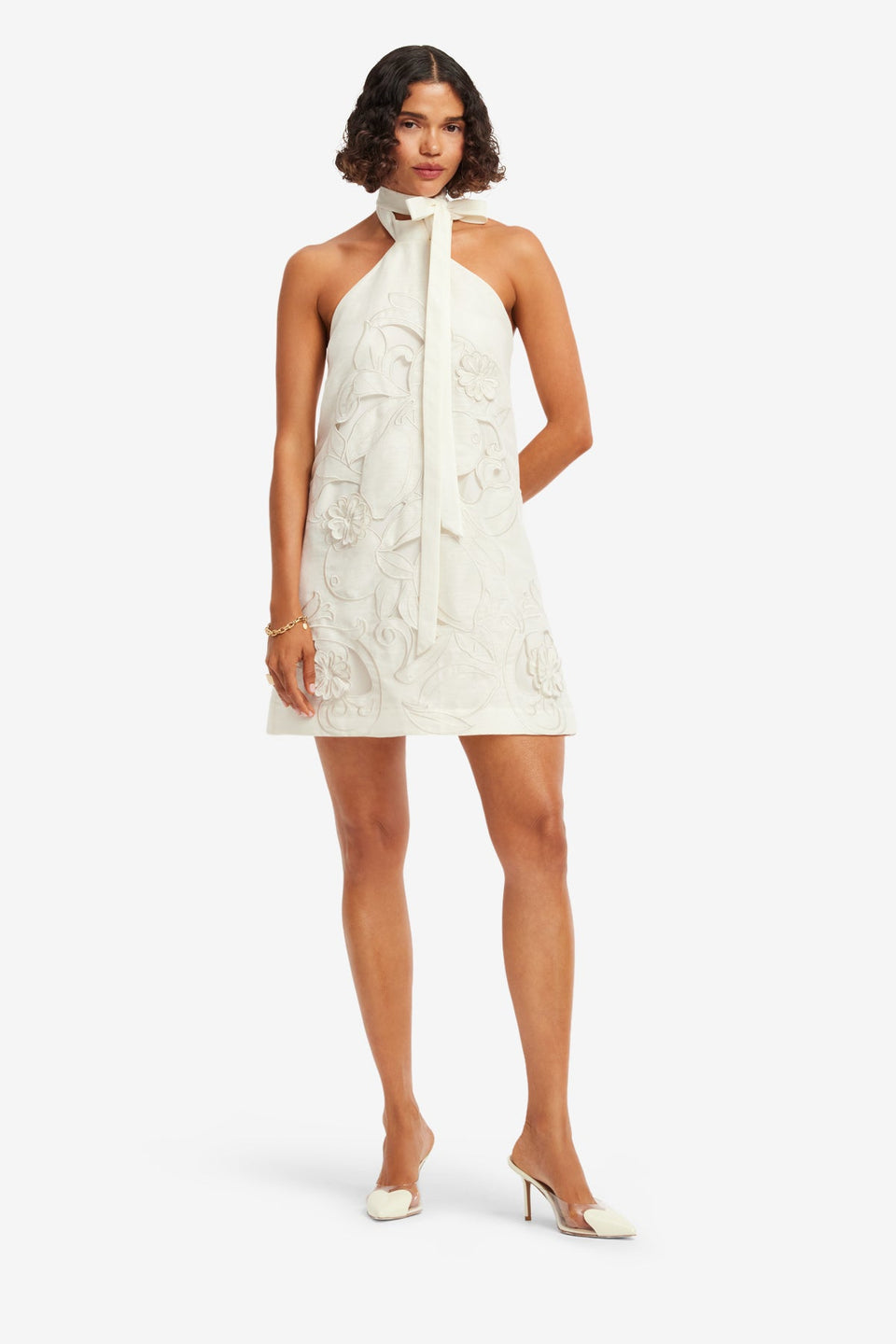 Lola Appliqué Halterneck Mini Dress - Snow Dress Mini