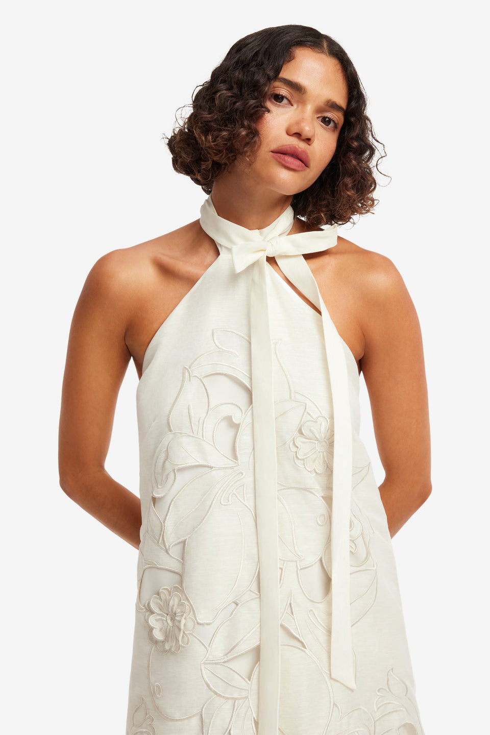 Lola Appliqué Halterneck Mini Dress - Snow Dress Mini