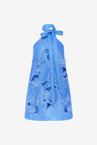 Lola Appliqué Halterneck Mini Dress - Azure Dress Mini