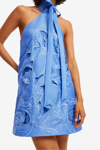 Lola Appliqué Halterneck Mini Dress - Azure Dress Mini