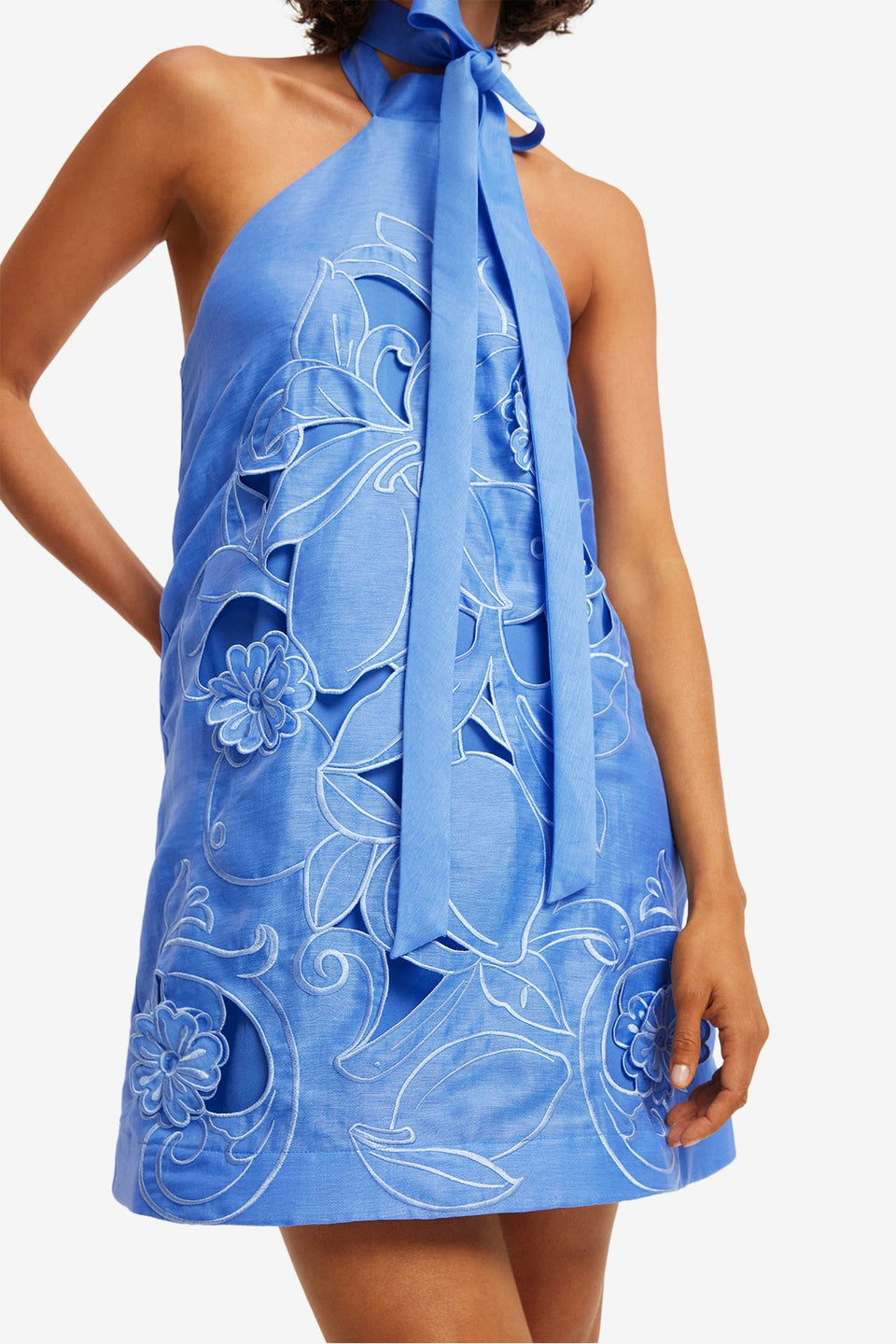Lola Appliqué Halterneck Mini Dress - Azure Dress Mini