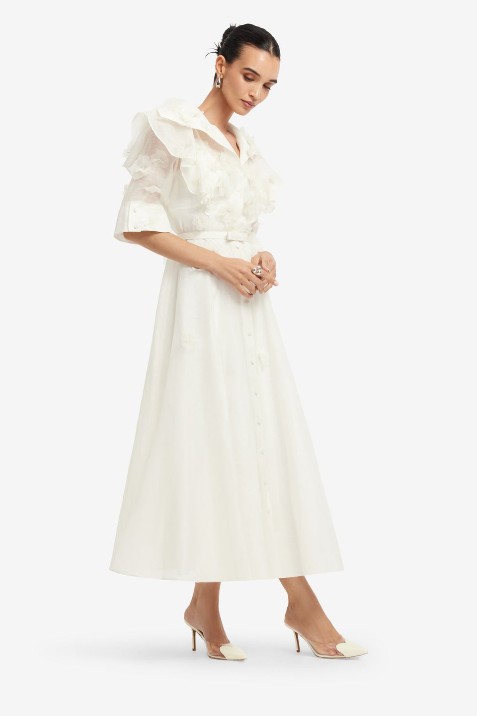 Anya Petal Midi Dress - Snow Dress Midi