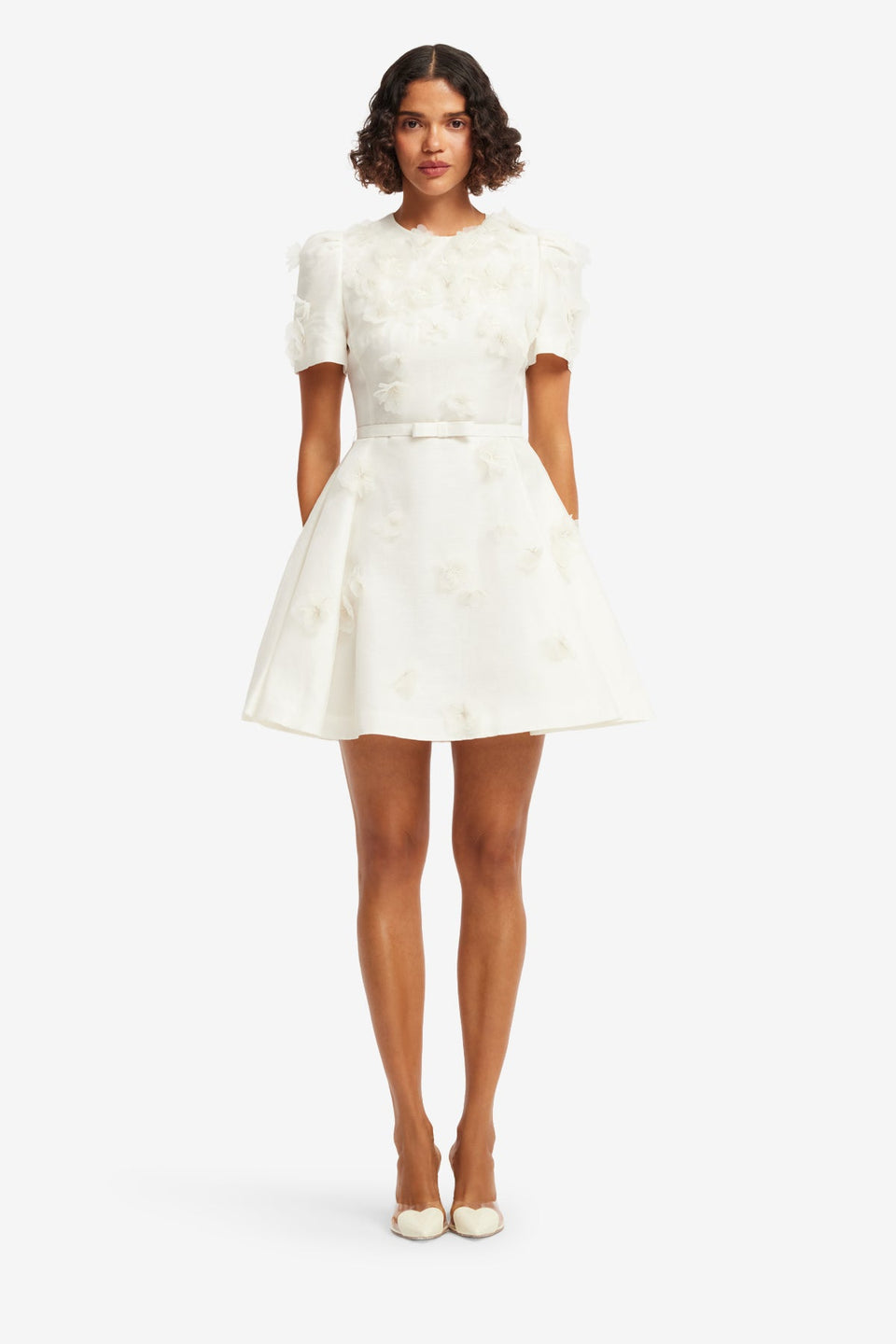 Elyse Petal Short Sleeve Mini Dress - Snow Dress Mini
