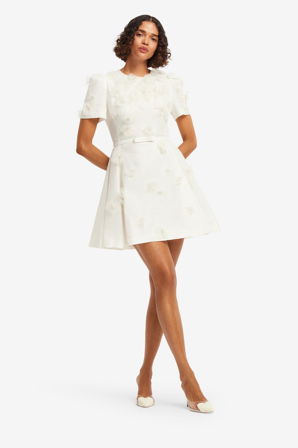 Elyse Petal Short Sleeve Mini Dress - Snow Dress Mini