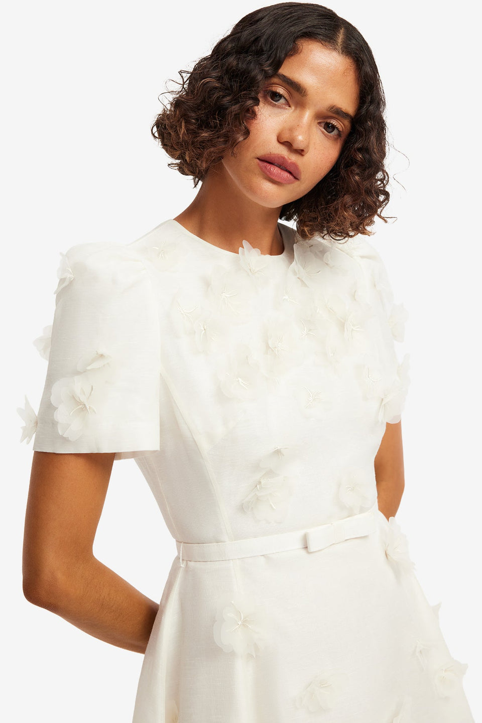 Elyse Petal Short Sleeve Mini Dress - Snow Dress Mini