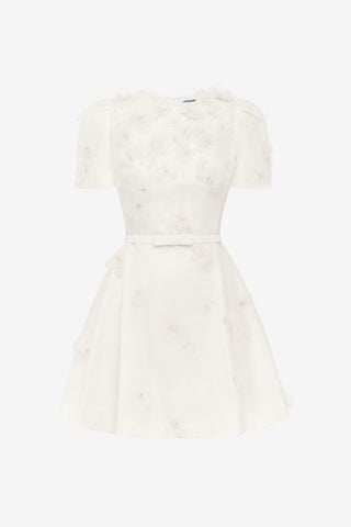 Elyse Petal Short Sleeve Mini Dress - Snow Dress Mini