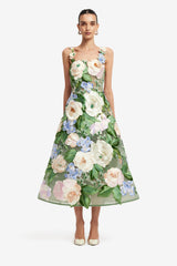Beatrice Floral Hand-Embroidered Midi Dress - Blossom Dress Midi