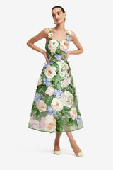 Beatrice Floral Hand-Embroidered Midi Dress - Blossom Dress Midi