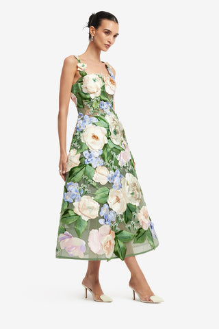 Beatrice Floral Hand-Embroidered Midi Dress - Blossom Dress Midi