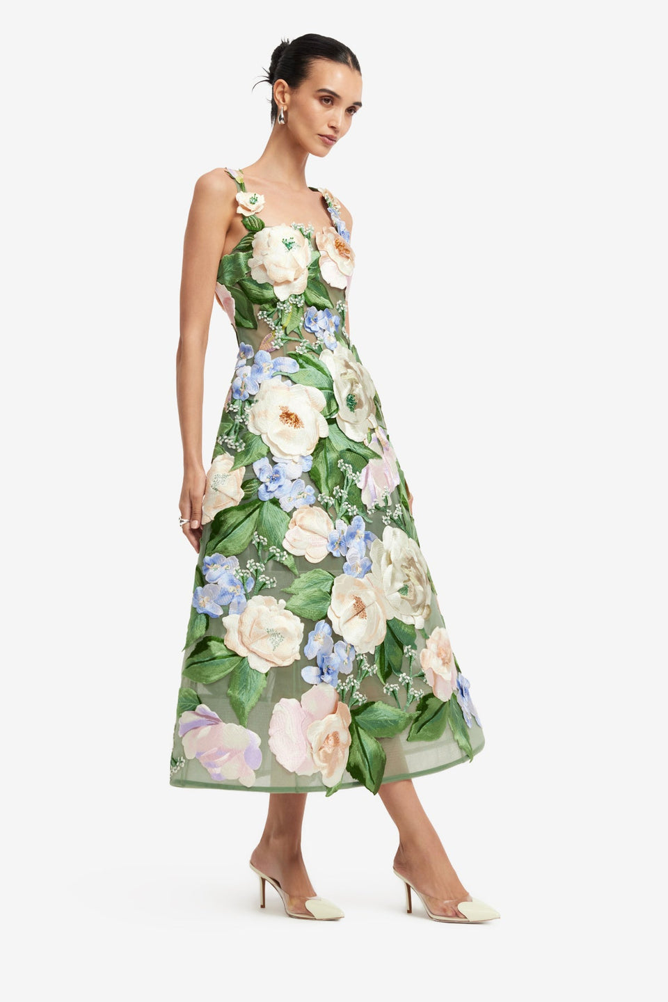 Exclusive LEO LIN Beatrice Floral Hand-Embroidered Midi Dress - Blossom