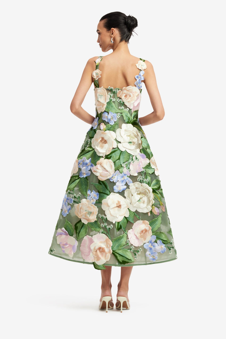 Exclusive LEO LIN Beatrice Floral Hand-Embroidered Midi Dress - Blossom