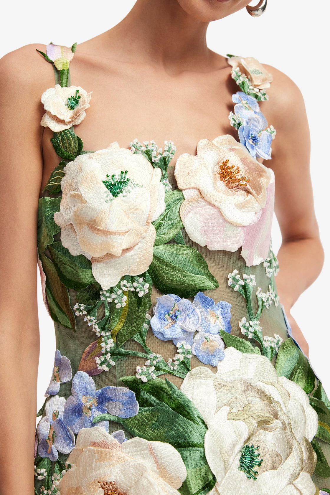 Beatrice Floral Hand-Embroidered Midi Dress - Blossom LEO LIN Beatrice Floral Hand-Embroidered Midi Dress - Blossom LEO LIN
