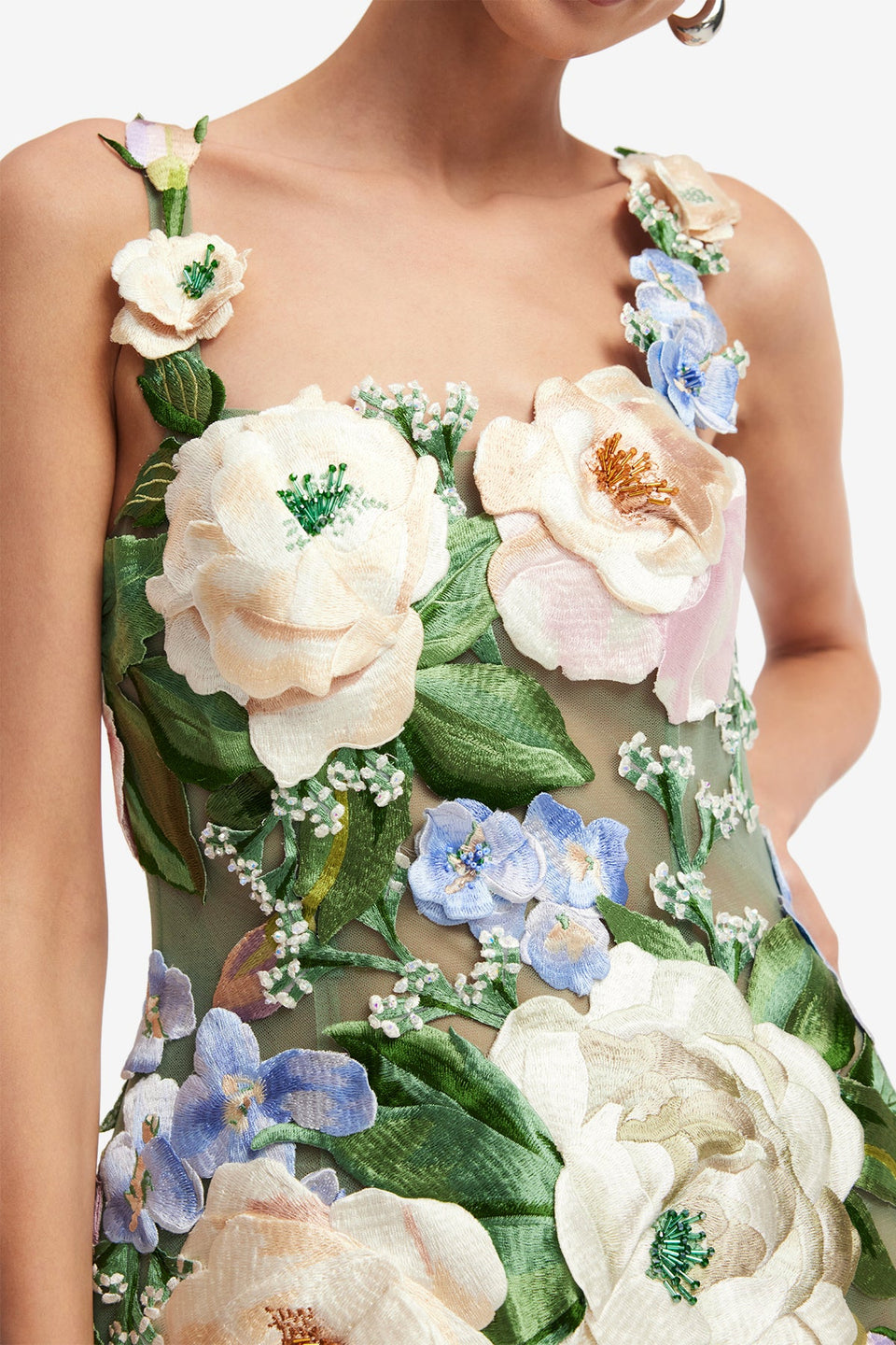 Exclusive LEO LIN Beatrice Floral Hand-Embroidered Midi Dress - Blossom