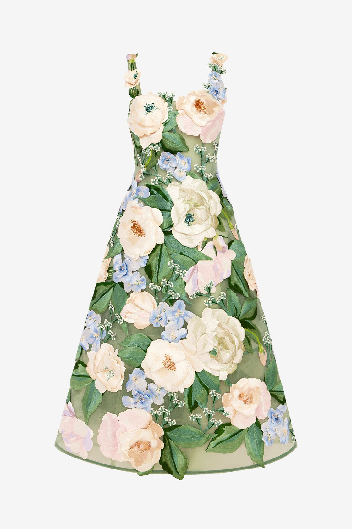 LEO LIN - Beatrice Floral Hand-Embroidered Midi Dress