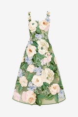 Beatrice Floral Hand-Embroidered Midi Dress - Blossom Dress Midi