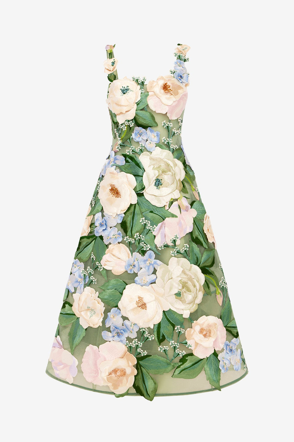 Exclusive LEO LIN Beatrice Floral Hand-Embroidered Midi Dress - Blossom