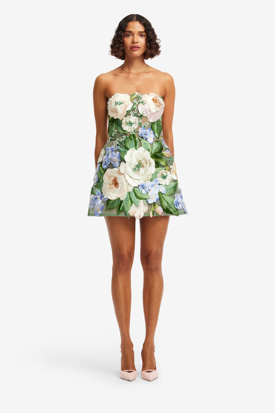 Exclusive LEO LIN Roselle Floral Hand-Embroidered Bustier Mini Dress - Blossom