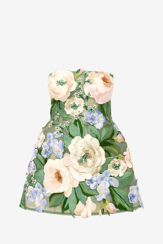 Roselle Floral Hand-Embroidered Bustier Mini Dress - Blossom Dress Mini