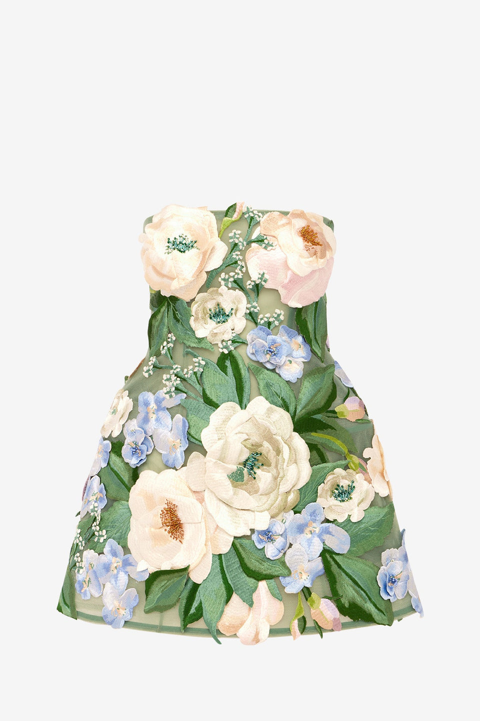 Exclusive LEO LIN Roselle Floral Hand-Embroidered Bustier Mini Dress - Blossom