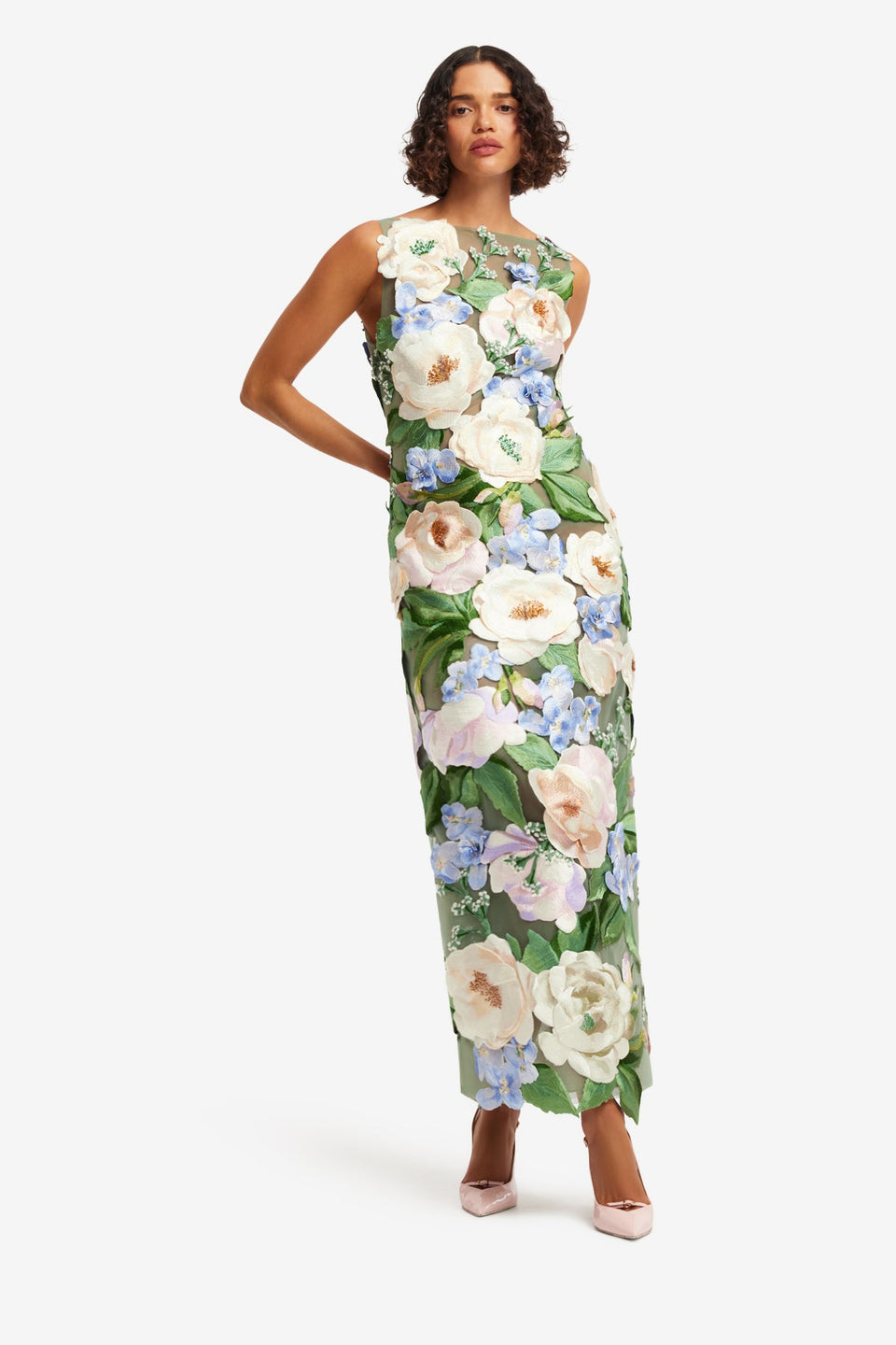 Exclusive LEO LIN Fleur Floral Hand-Embroidered Backless Maxi Dress - Blossom