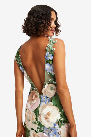 Fleur Floral Hand-Embroidered Backless Maxi Dress - Blossom Dress Maxi