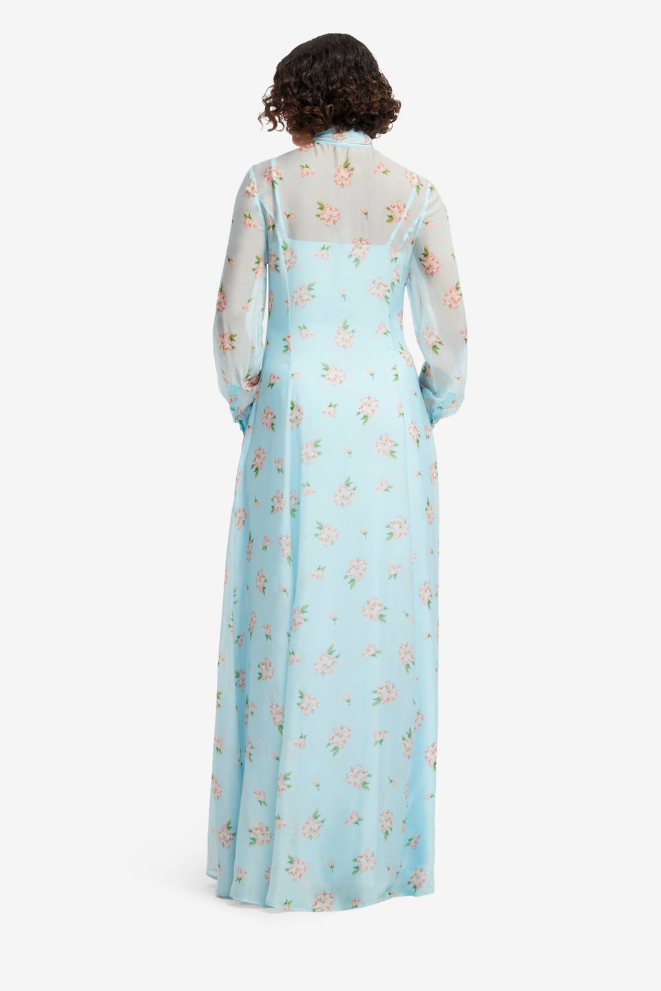 Exclusive LEO LIN Lilith Tie Neck Maxi Dress - Ditsy Floral Print in Blue