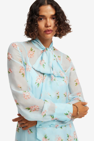 Lilith Tie Neck Maxi Dress - Ditsy Floral Print in Blue Dress Maxi