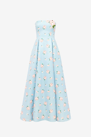 Nora Bustier Maxi Dress - Ditsy Floral Print in Blue Dress Maxi