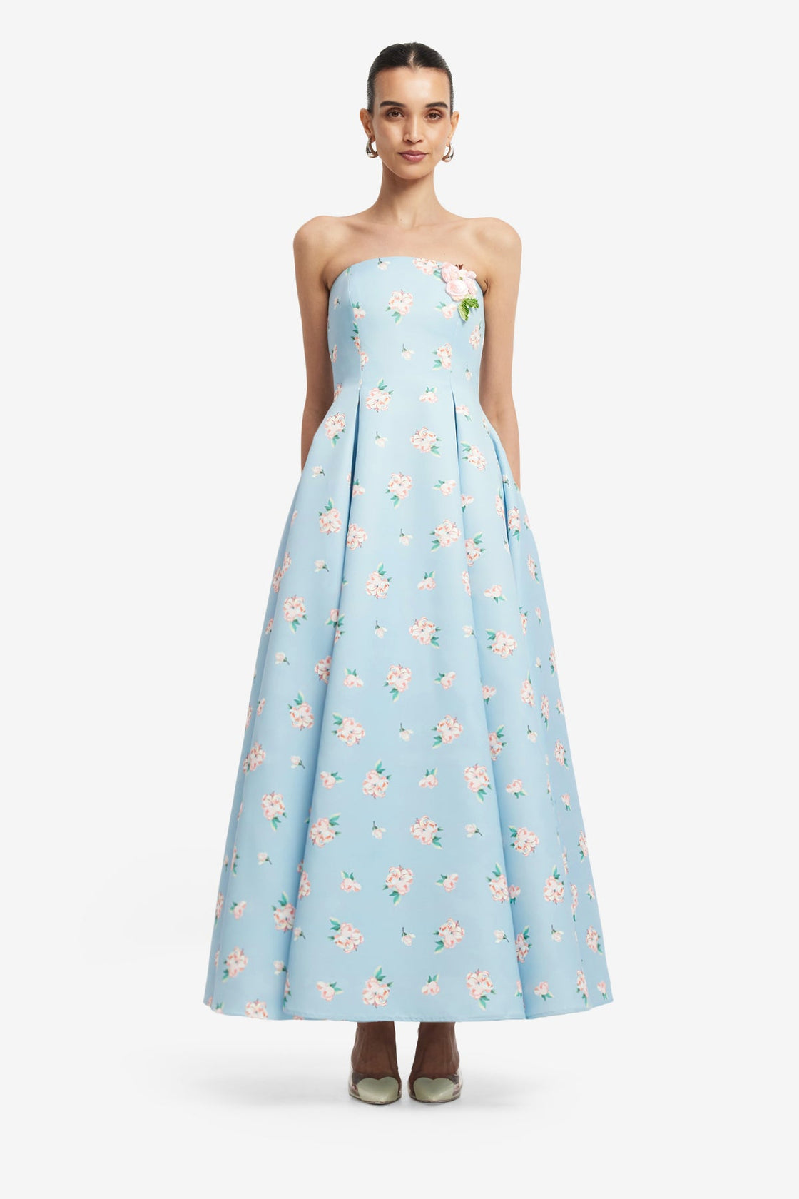 Nora Bustier Maxi Dress - Ditsy Floral Print in Blue Dress Maxi