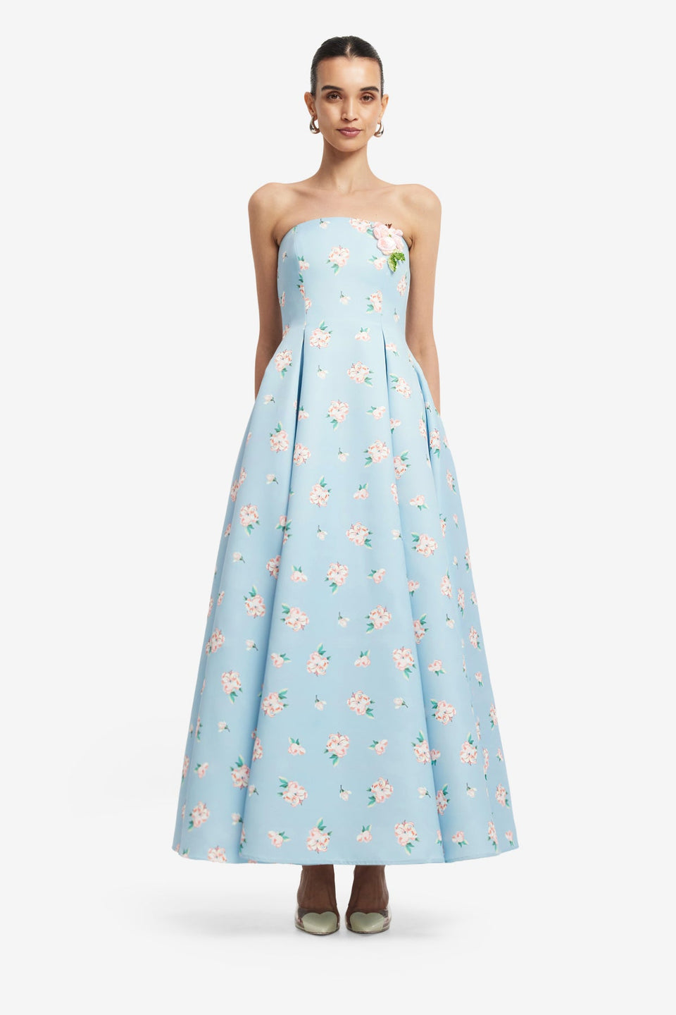Exclusive LEO LIN Nora Bustier Maxi Dress - Ditsy Floral Print in Blue