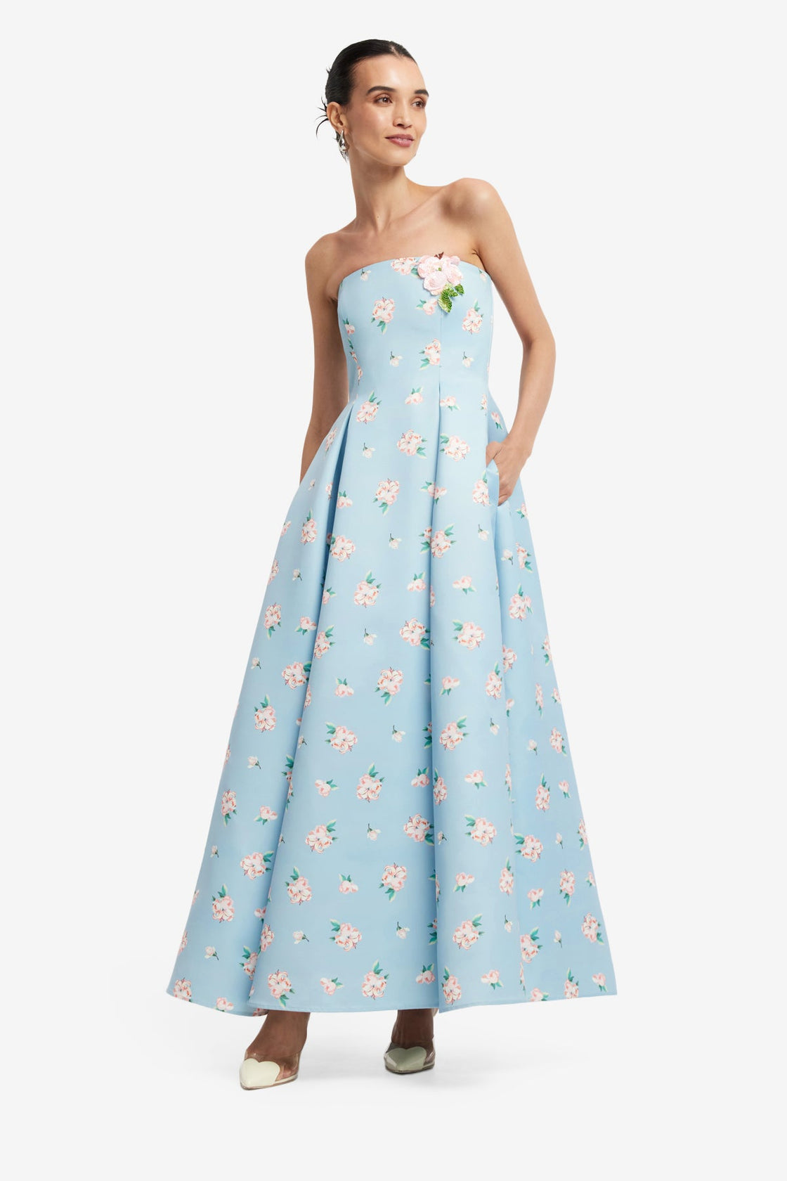 Nora Bustier Maxi Dress - Ditsy Floral Print in Blue Dress Maxi