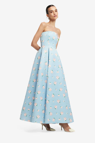Nora Bustier Maxi Dress - Ditsy Floral Print in Blue Dress Maxi