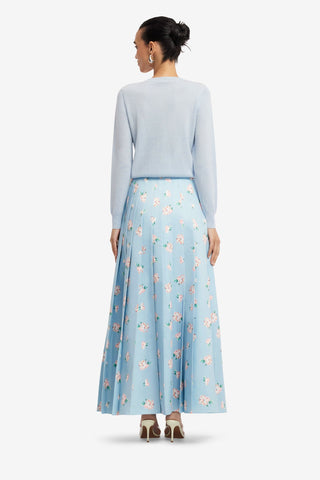 Exclusive LEO LIN June Pleated Maxi Skirt - Ditsy Floral Print in Blue