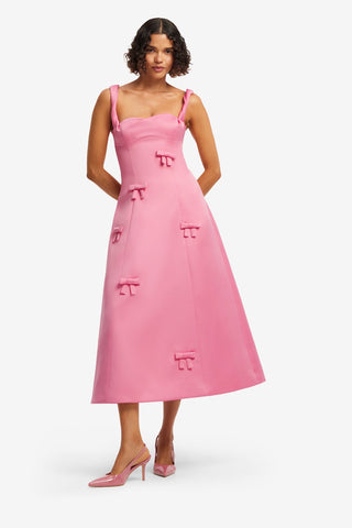 Exclusive LEO LIN Beatrice Bow Midi Dress - Fuchsia