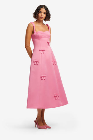 Exclusive LEO LIN Beatrice Bow Midi Dress - Fuchsia