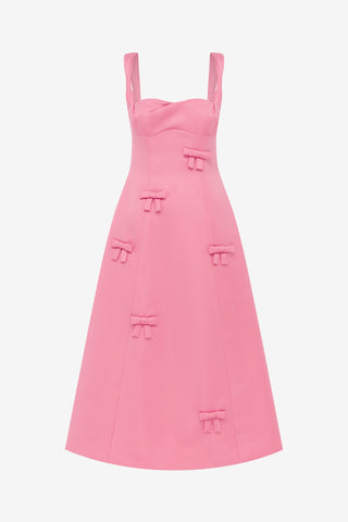 Exclusive LEO LIN Beatrice Bow Midi Dress - Fuchsia