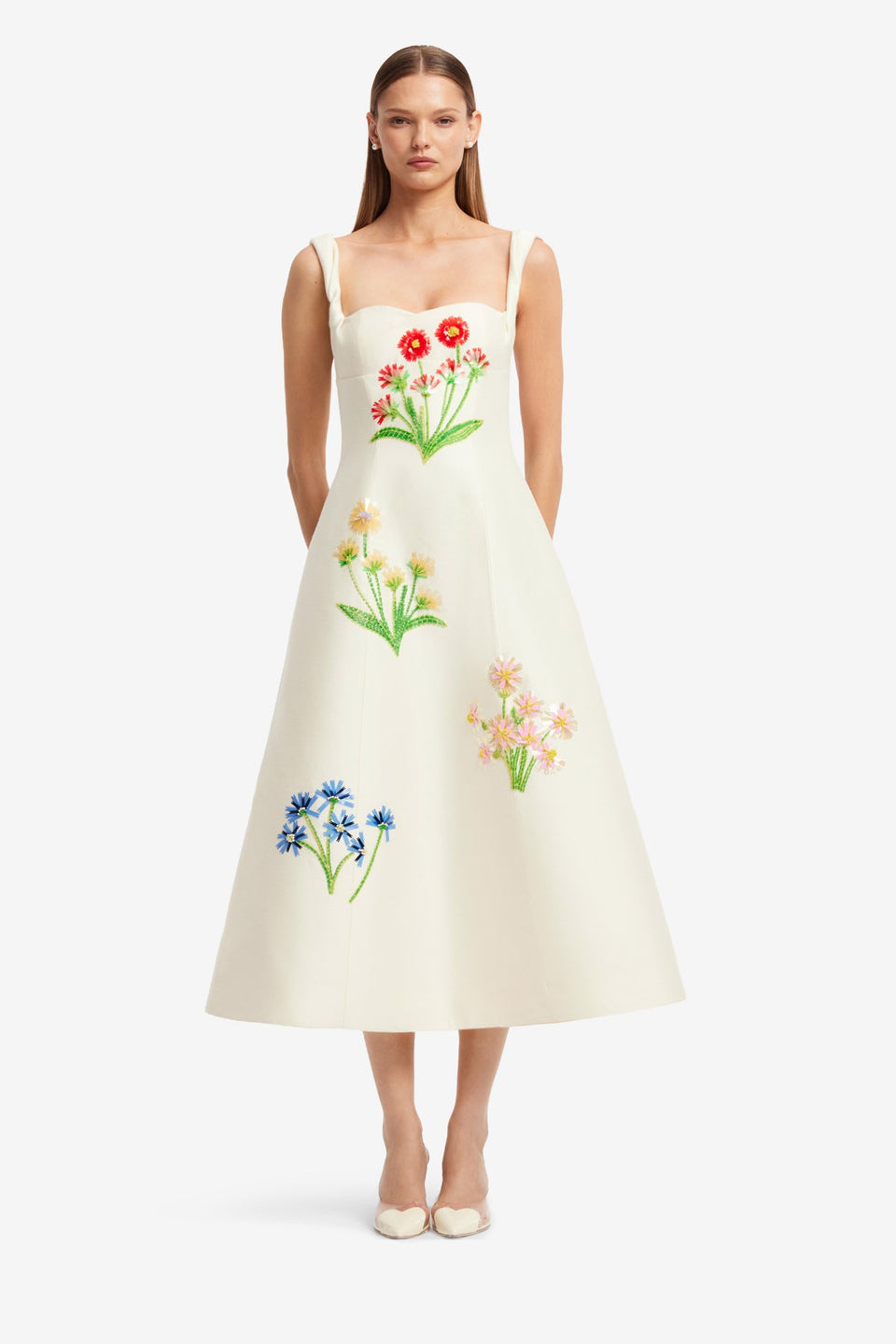 Exclusive LEO LIN Beatrice Embellished Wool Midi Dress - Wildflower