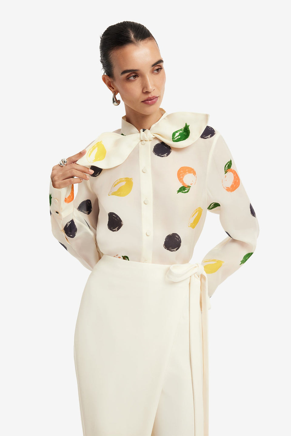 Cora Bow Blouse - Citrus Spots Blouse/Shirts