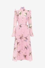 Katrina Butterfly Sleeve Midi Dress - Bouquet Print in Pastel Pink Dress Midi