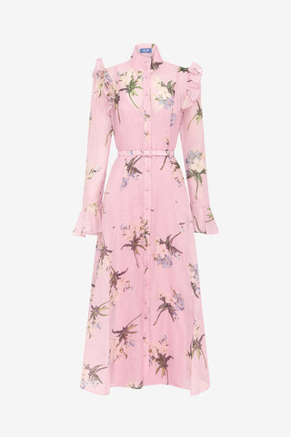 Katrina Butterfly Sleeve Midi Dress - Bouquet Print in Pastel Pink Dress Midi