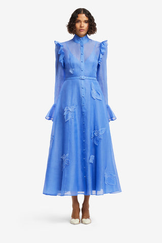 Katrina Appliqué Butterfly Sleeve Midi Dress - Azure Dress Midi
