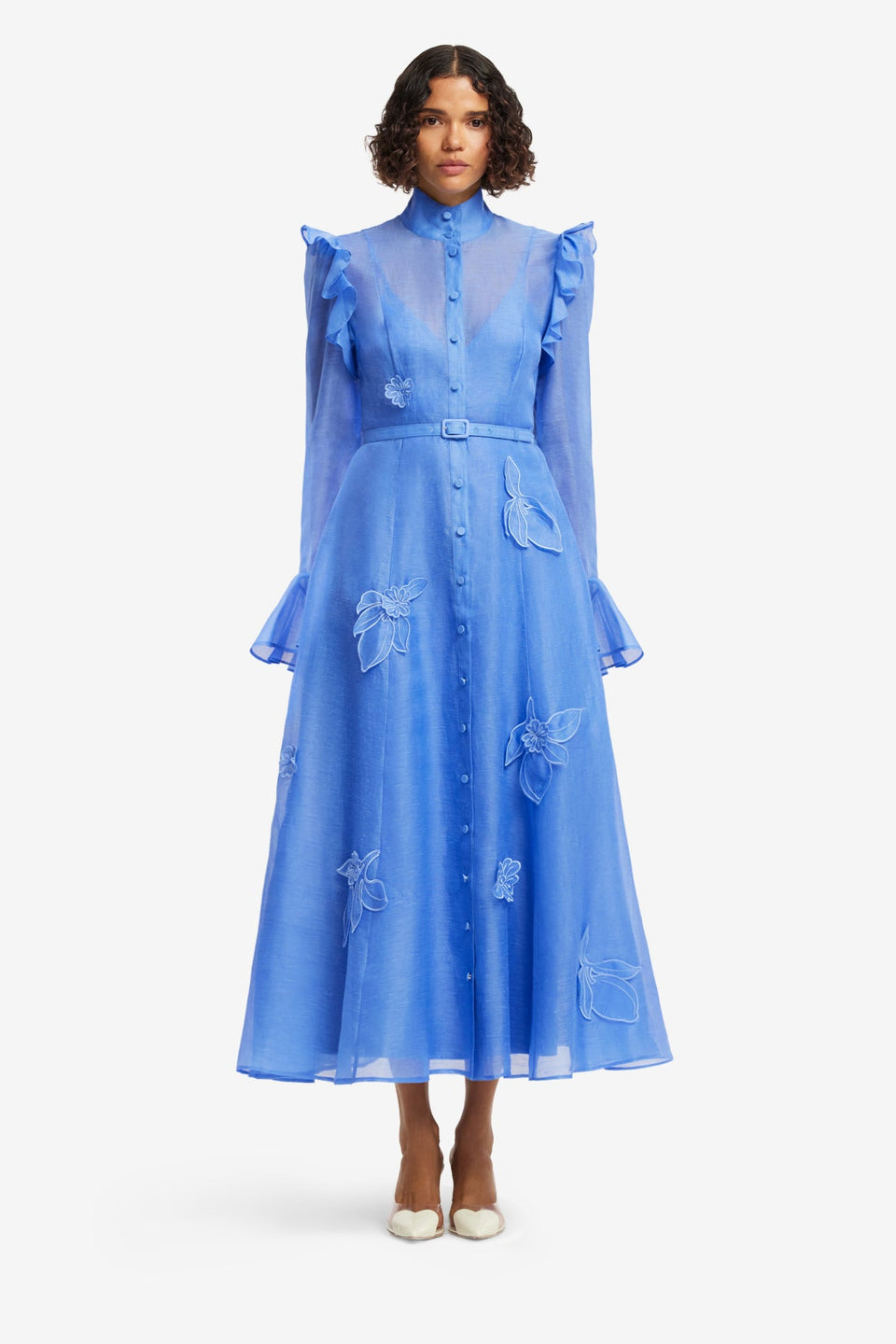 Katrina Appliqué Butterfly Sleeve Midi Dress - Azure Dress Midi